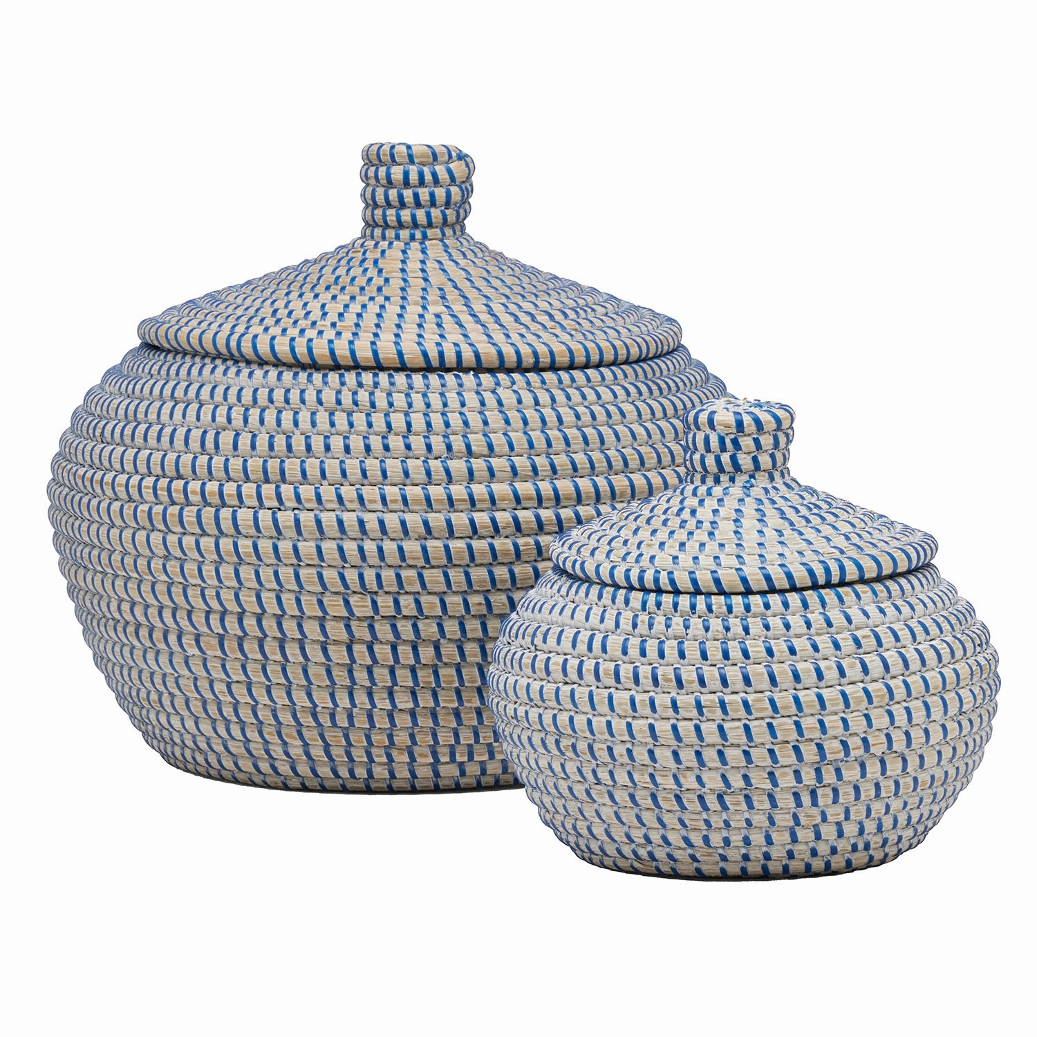 Roslyn Seagrass Round Baskets Set/2 (Whitewashed/Blue) Decorative Baskets clearance deals