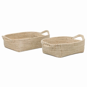 Roslyn Seagrass Storage Baskets (Natural/White) Decorative Baskets clearance deals