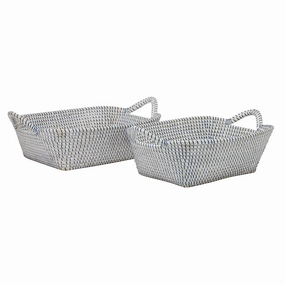 Roslyn Seagrass Storage Baskets (Whitewashed/Navy) Decorative Baskets clearance deals