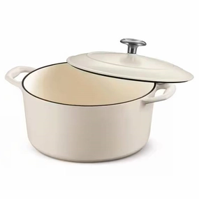 Round 5.5 Quart White Beige Enameled Oven Safe Cast Iron Dutch Oven with Lid Cookware hot cookware outlet