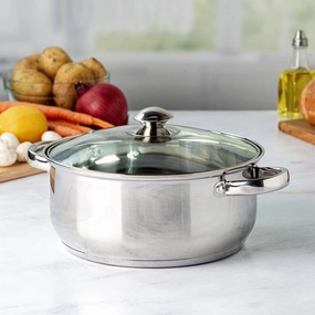 Round 5-Quart Stainless Steel Dutch Oven with Glass Lid Cookware hot cookware outlet