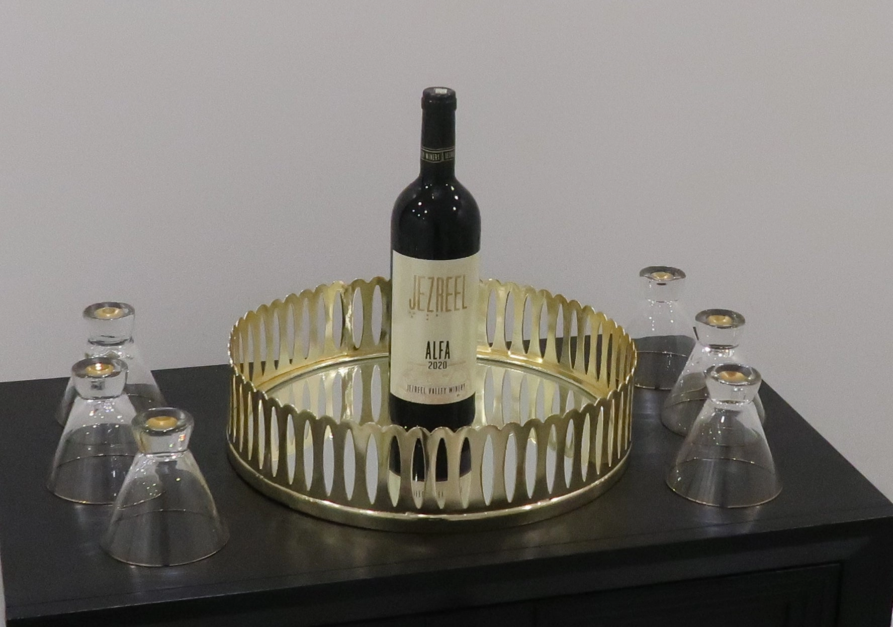 Round Mirror Tray Gold Design - 13.75"D