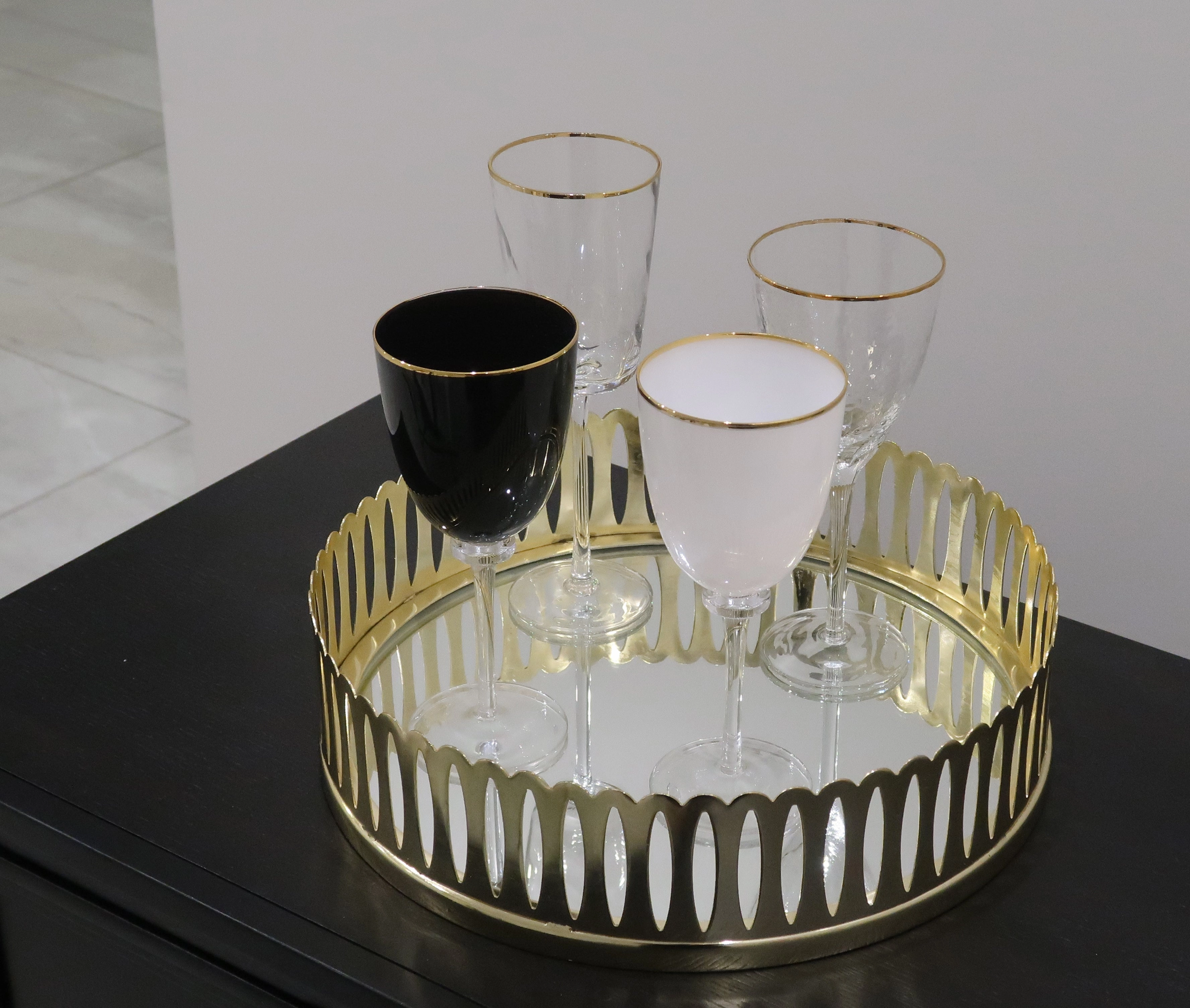 Round Mirror Tray Gold Design - 13.75"D