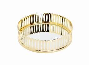 Round Mirror Tray Gold Design - 13.75"D Serveware deals online