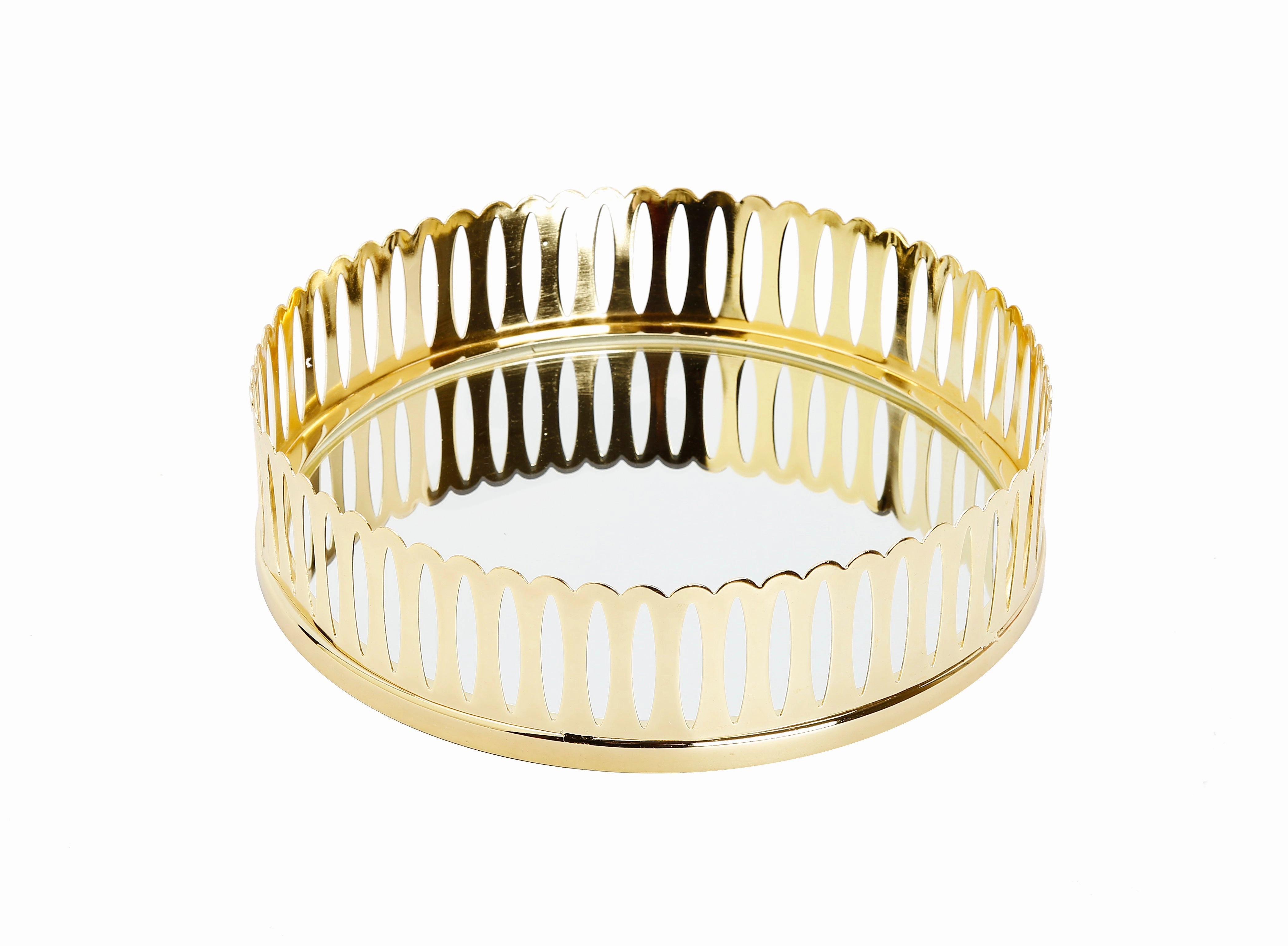 Round Mirror Tray Gold Design - 13.75"D Serveware deals online