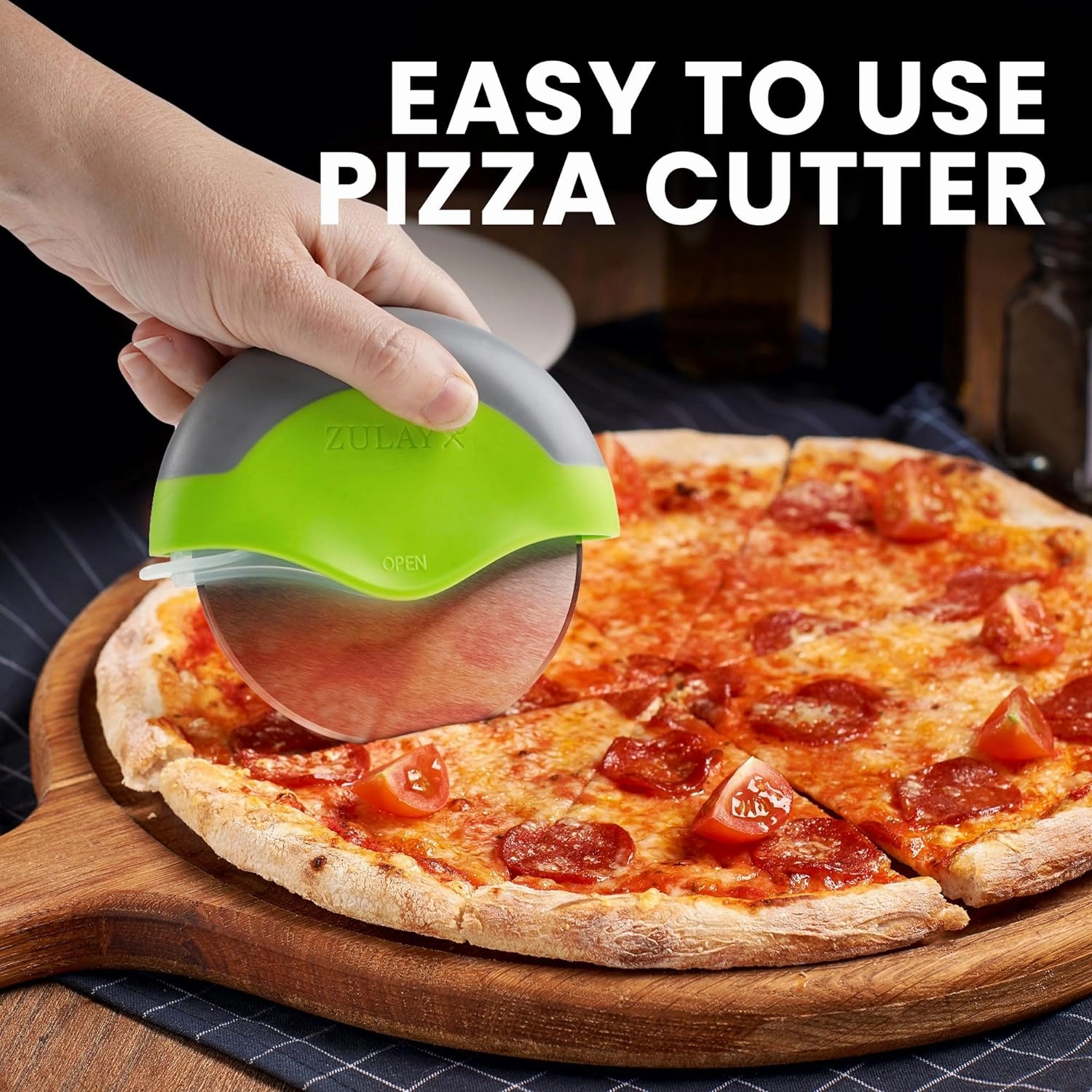 Round Pizza Cutter With Cover & Slip Resistant Handle