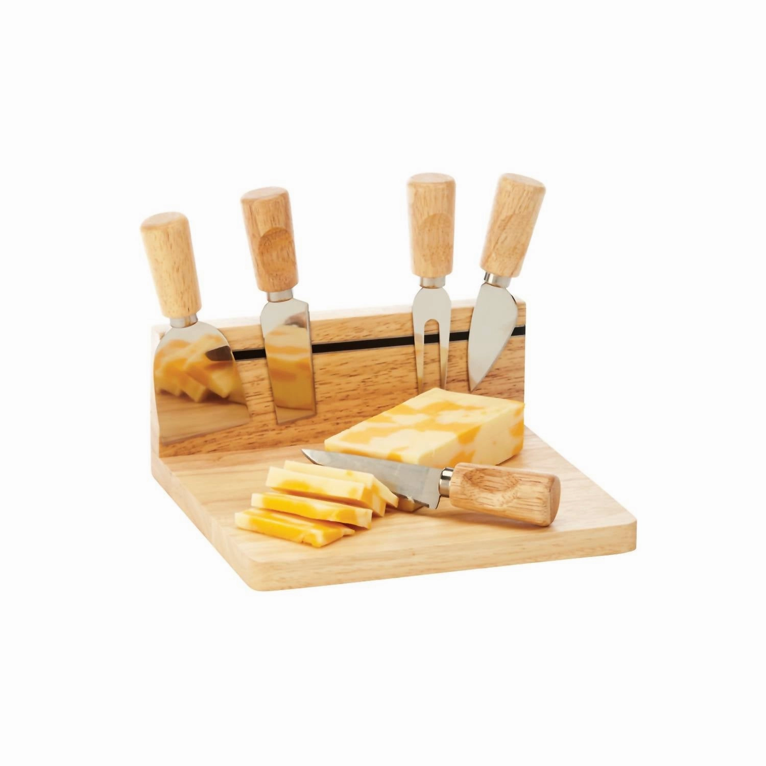Rubberwood Magnetic Cheese Board Set In Natural