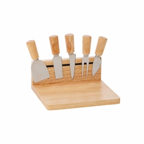 Rubberwood Magnetic Cheese Board Set In Natural Cutlery outlet discounts