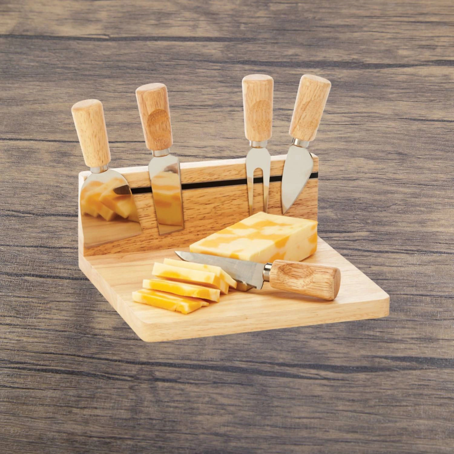 Rubberwood Magnetic Cheese Board Set In Natural