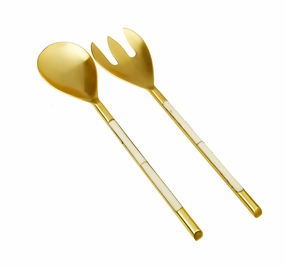 S/2 Gold Stainless Steel Salad Servers With White Handle Serveware deals online