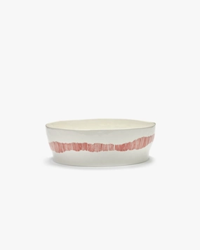 Salad bowl white swirl - red stripes Feast Dinnerware tableware outlet