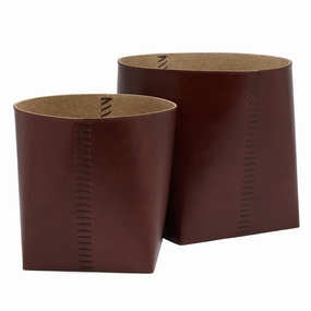Salo Full-Grain Leather Baskets (Set/2) (Tobacco) Decorative Baskets clearance deals