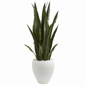 Sansevieria Artificial Plant in White Planter 3.5' Faux Florals home florals discount