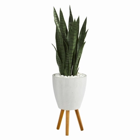 Sansevieria Artificial Plant in White Planter with Stand 4' Faux Florals home florals discount
