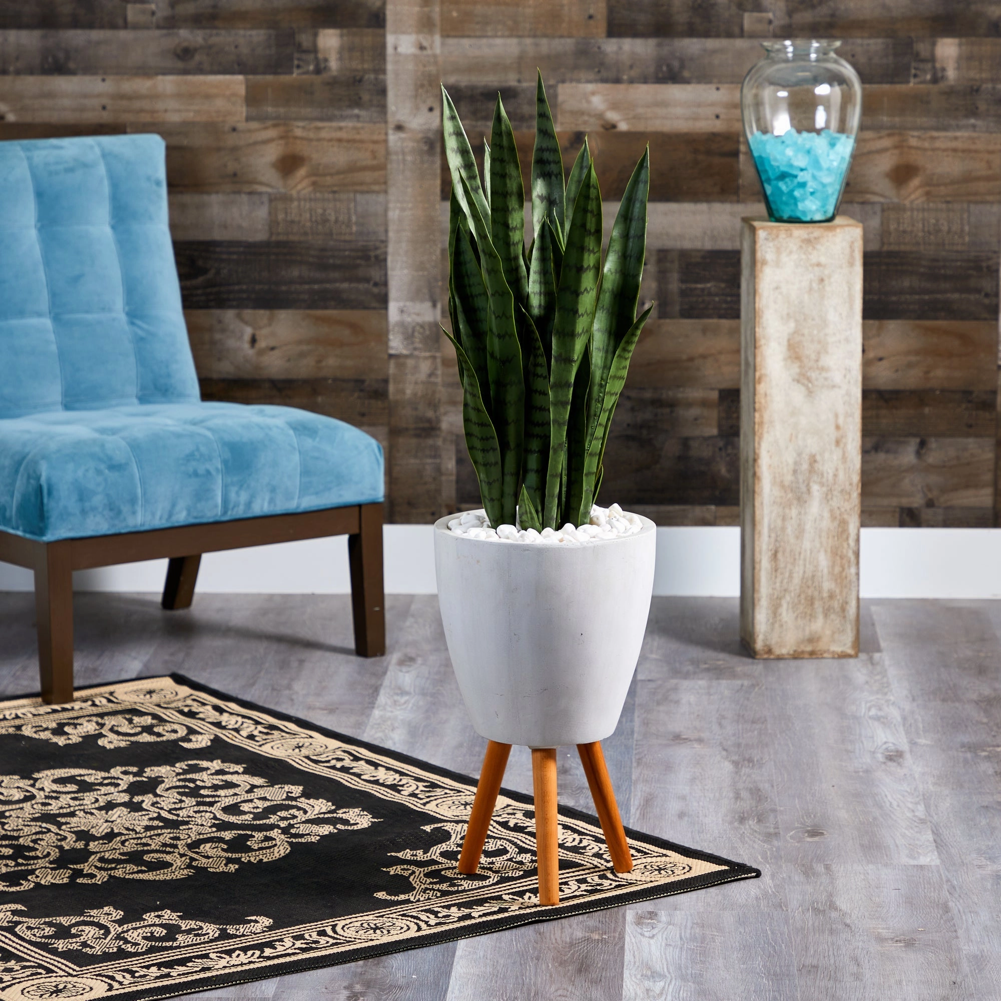 Sansevieria Artificial Plant in White Planter with Stand 4'