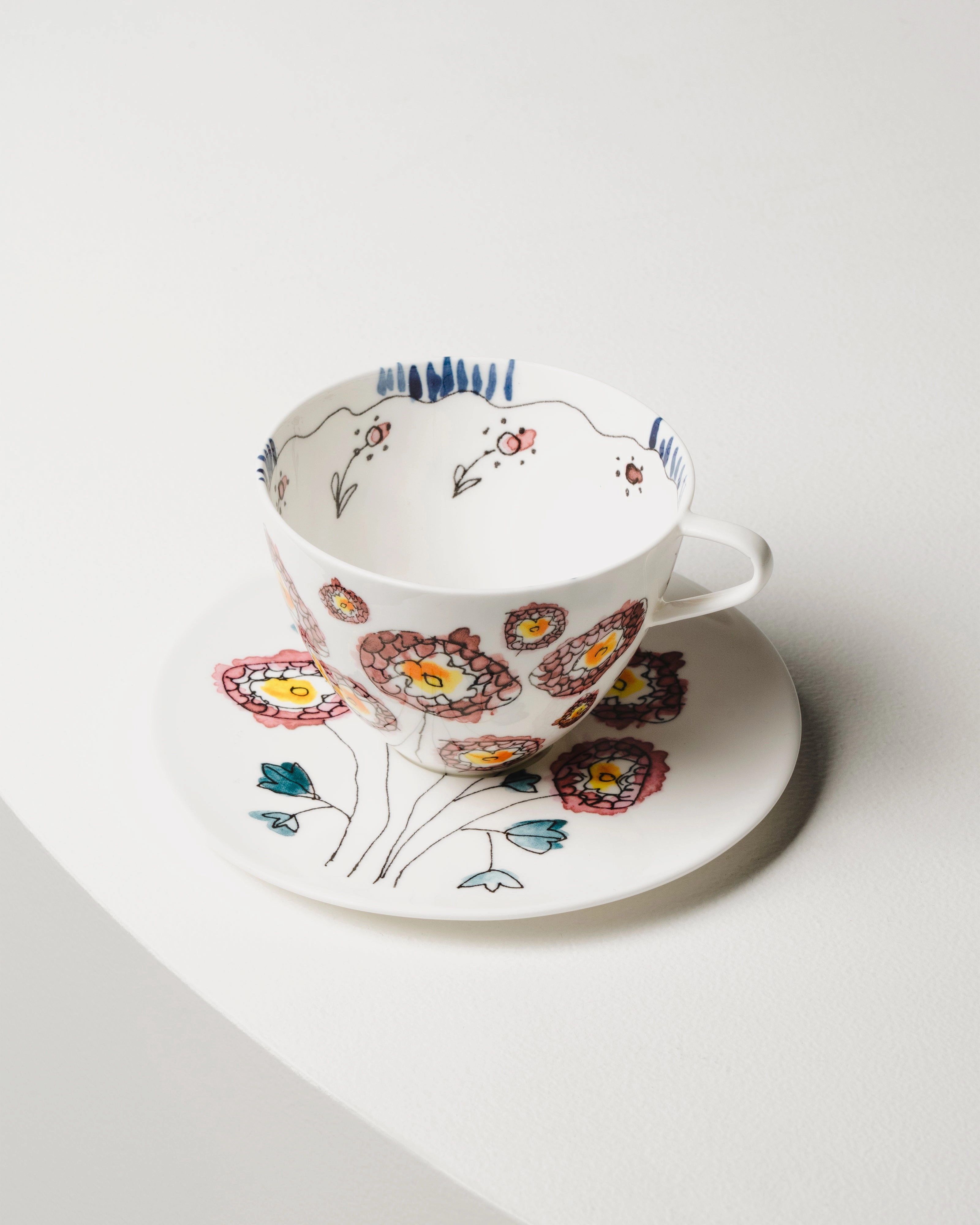 Saucer coffee cup high Anemone milk Midnight Flowers