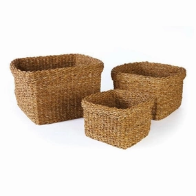 Seagrass Square Baskets w/Cuffs Set/3 Decorative Baskets clearance deals