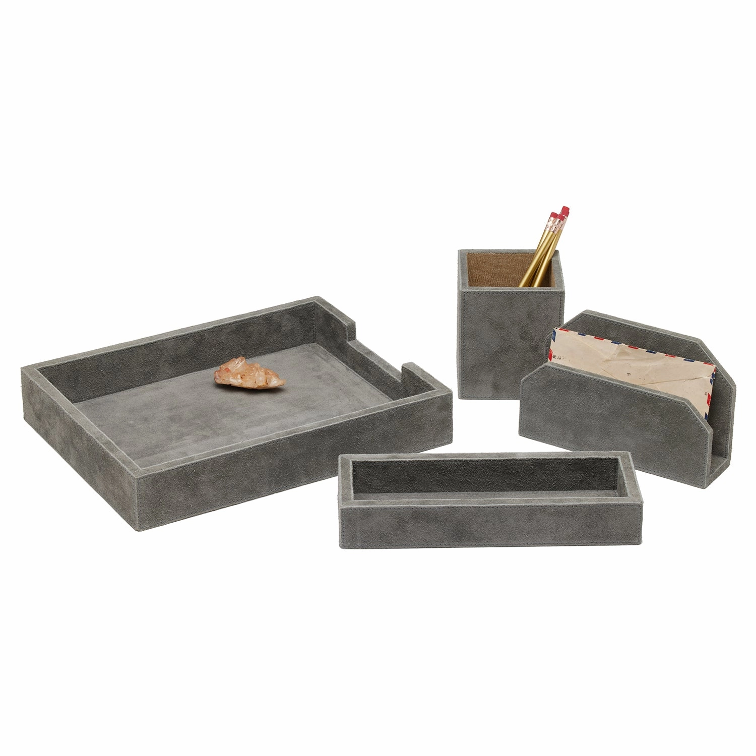 Segovia Suede Leather Desk Accessory Set (Dark Gray) Home Decor Office Organization Convenient shopping
