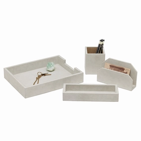Segovia Suede Leather Desk Accessory Set (Light Gray) Home Decor Office Organization Convenient shopping