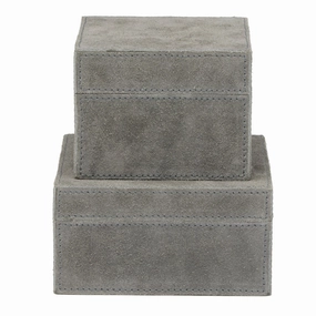 Segovia Suede Leather Square Boxes Set/2 (Dark Gray) Home Decor Office Organization Convenient shopping
