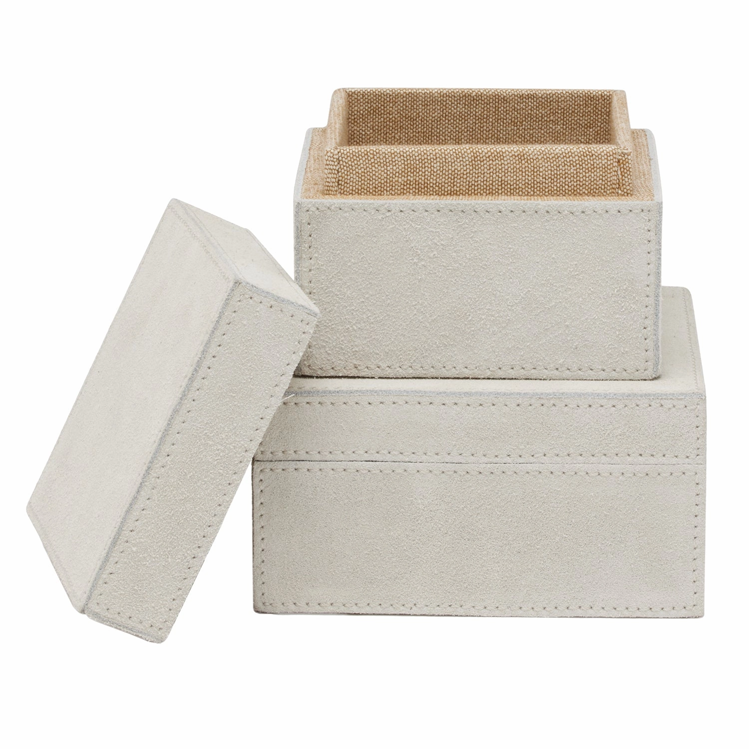Segovia Suede Leather Square Boxes Set/2 (Light Gray)