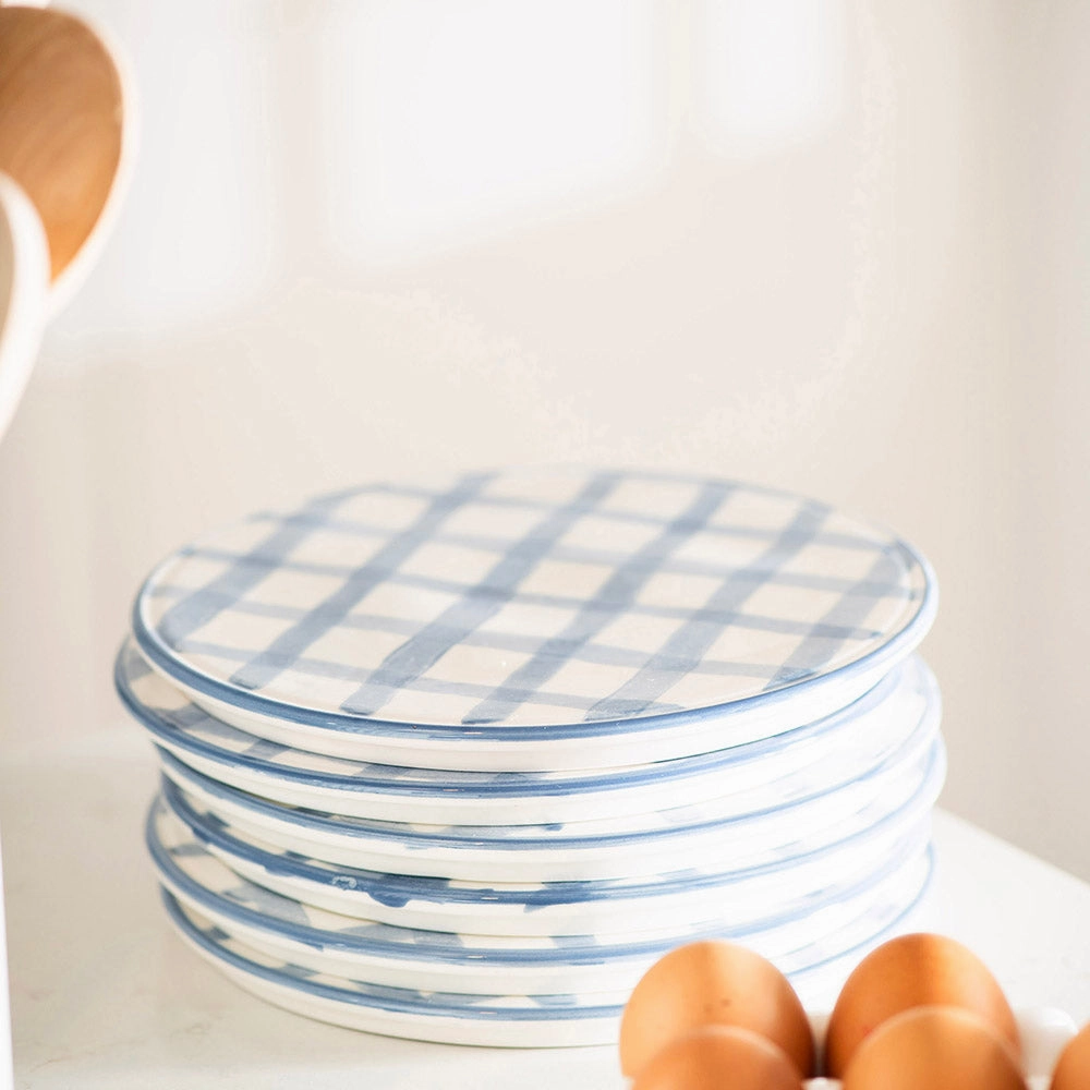 SERVING BOARD Round Ceramic Gingham 21cm