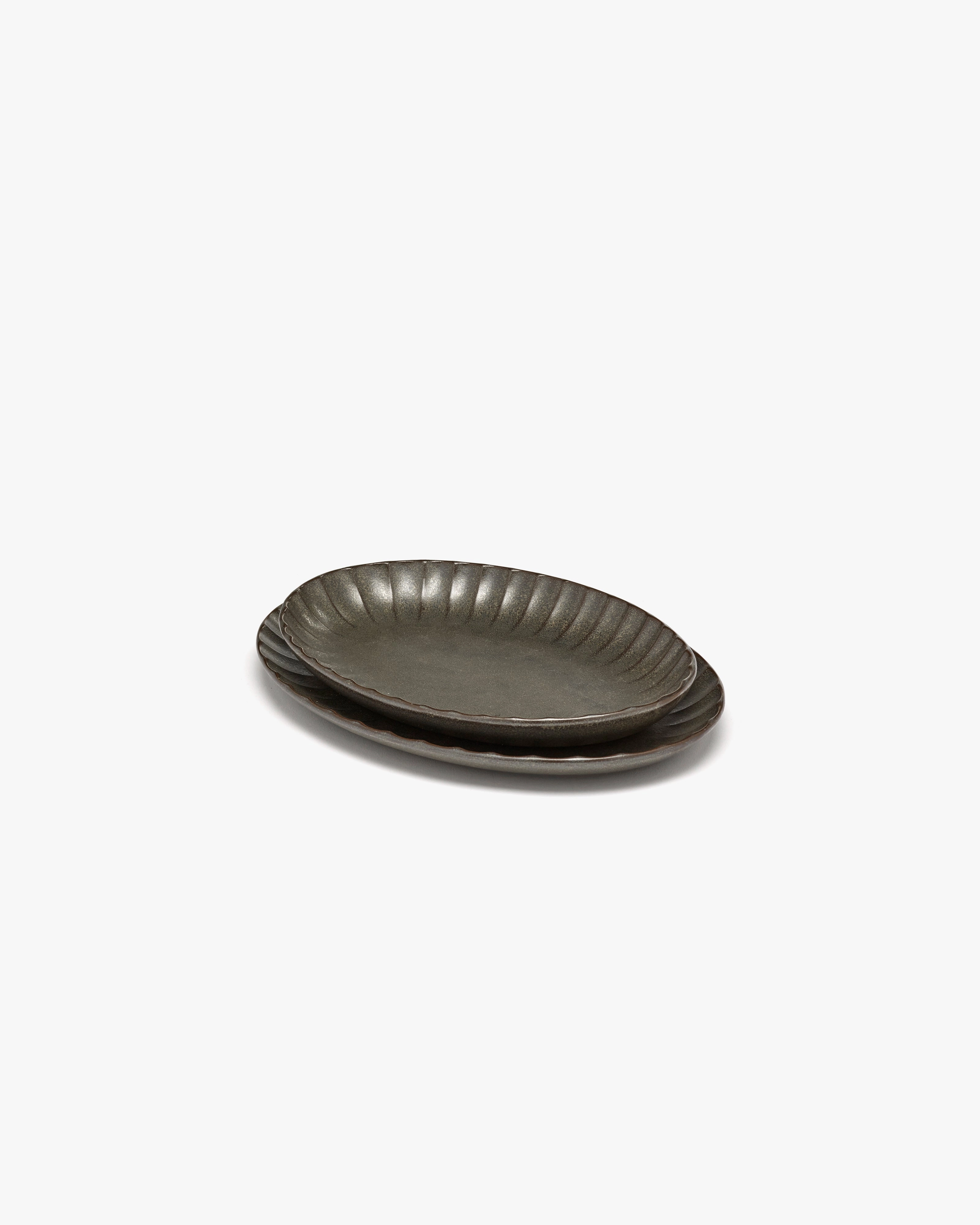 Serving bowl oval L green Inku