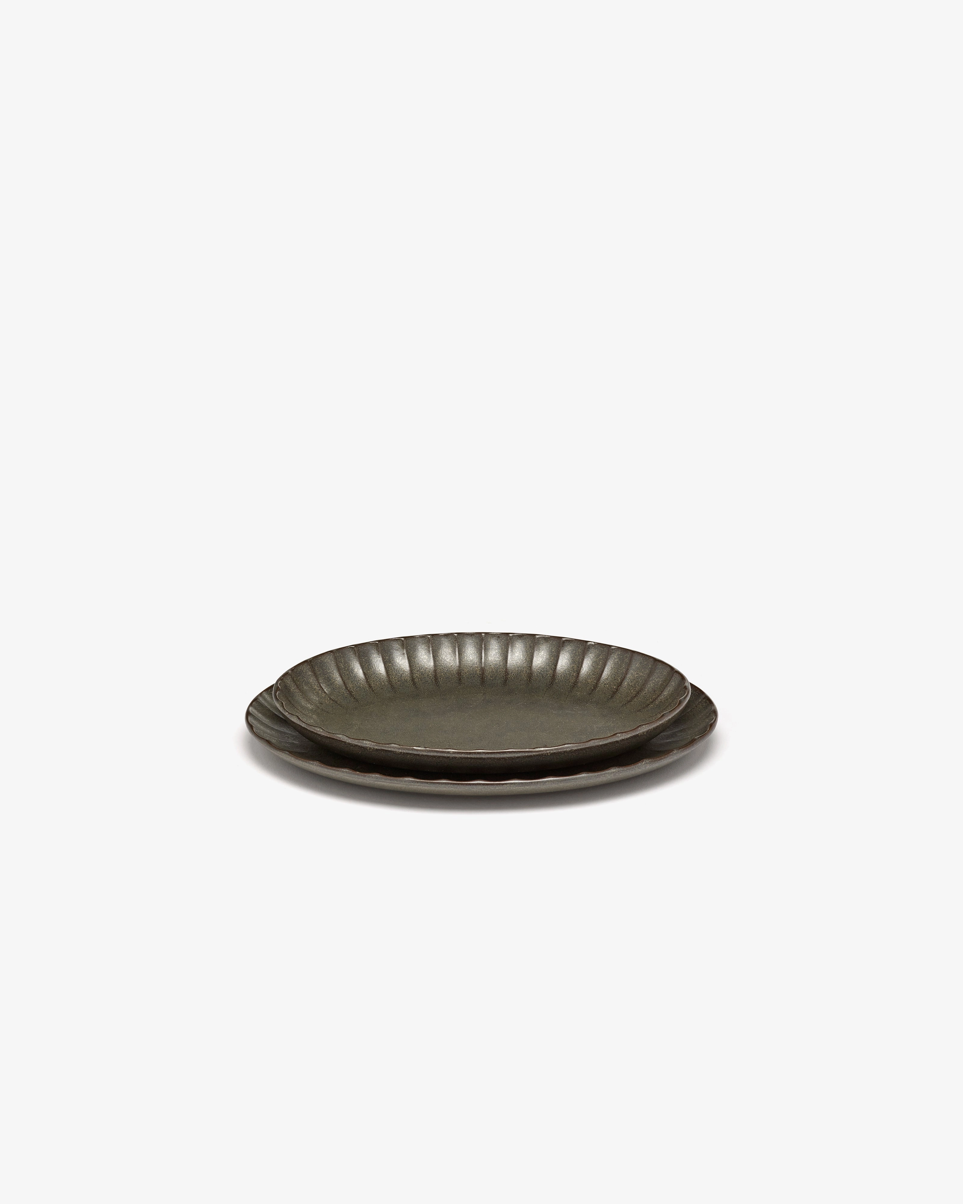Serving bowl oval L green Inku