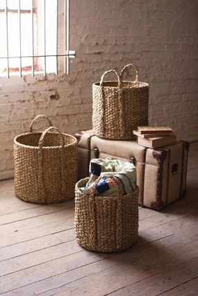 Set/3 Round Braided Seagrass Storage Baskets with Handles Decorative Baskets clearance deals