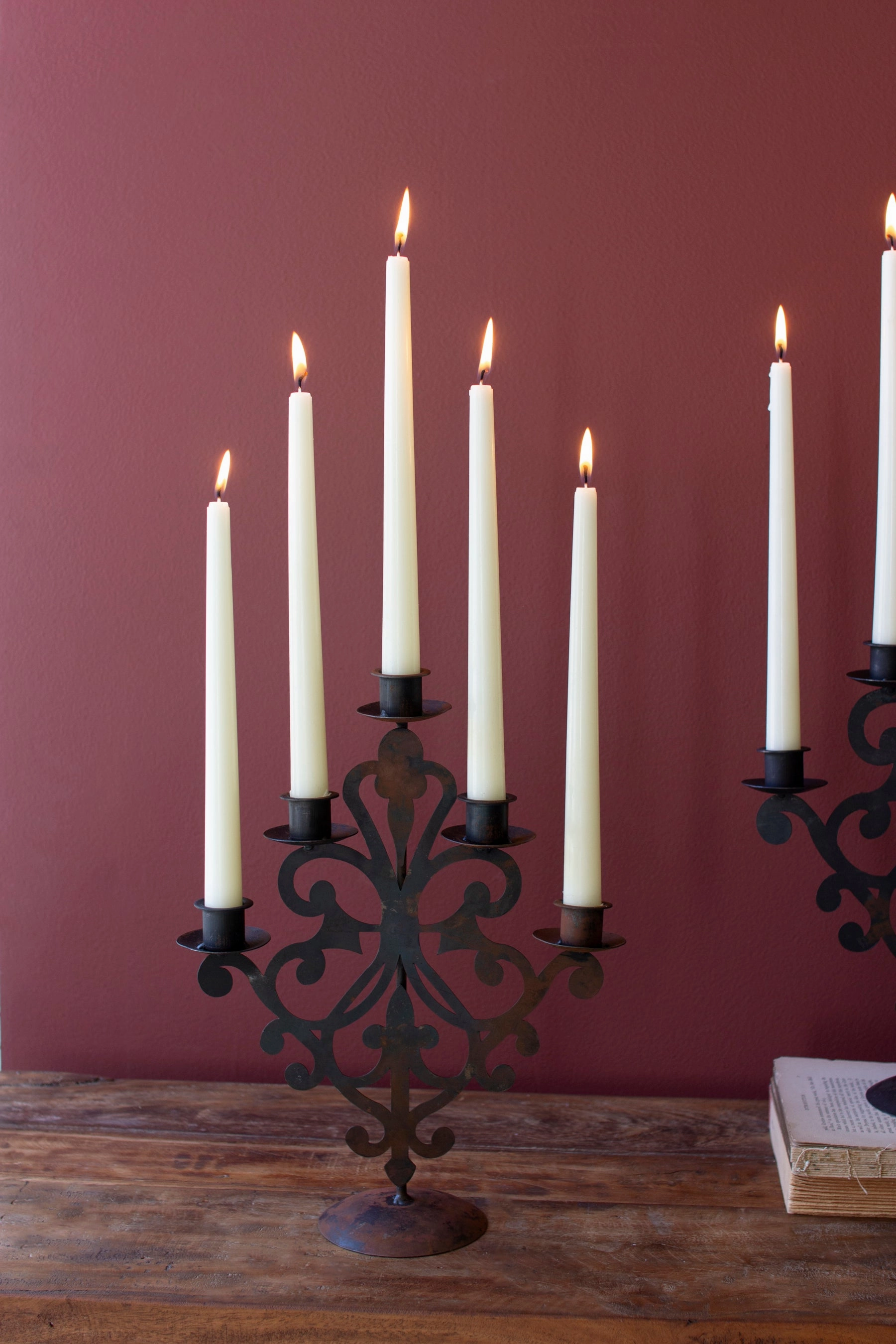 Set of 2 Decorative Iron Taper Candelabras