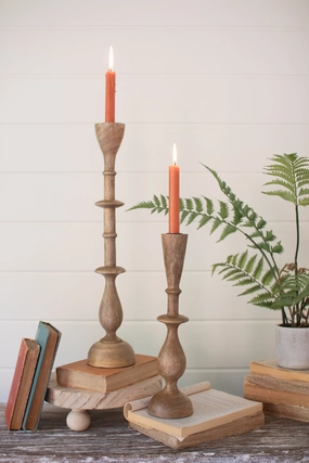 Set Of 2 Mango Wood Candle Stands Candle Holders discount collection