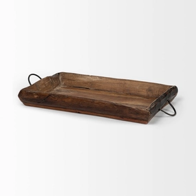 Set Of 2 Medium Brown Recycled Wood With Flaunt Metal Handles Trays Cooking Tools & Accessories outlet tools