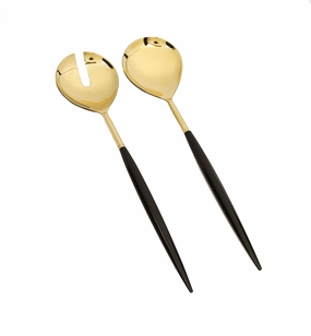 Set of 2 Shiny Gold Salad Servers with Neat Black Handles Serveware deals online