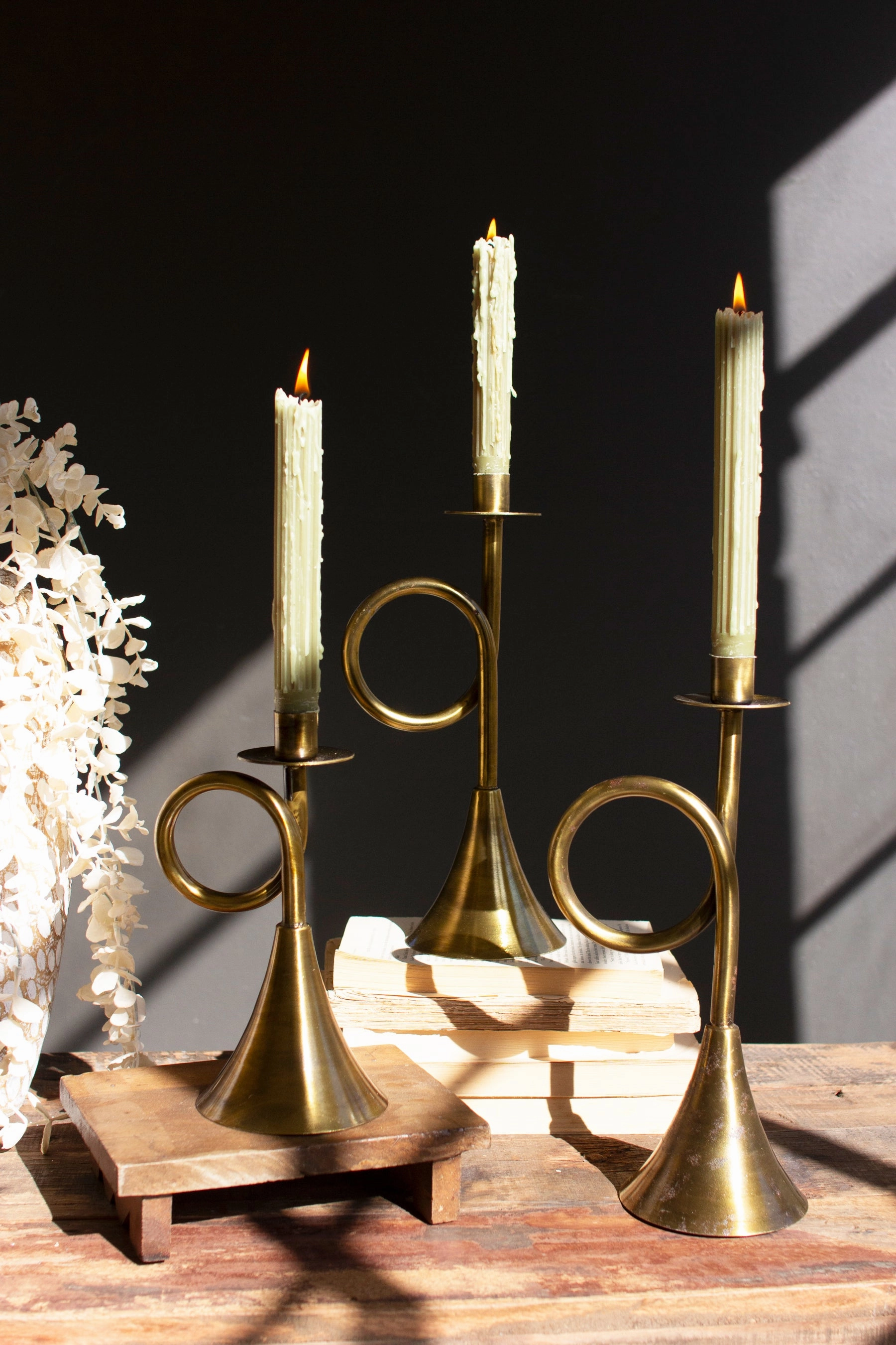 Set of 3 Antique Brass Trumpet Taper Candle Holders Candle Holders discount collection