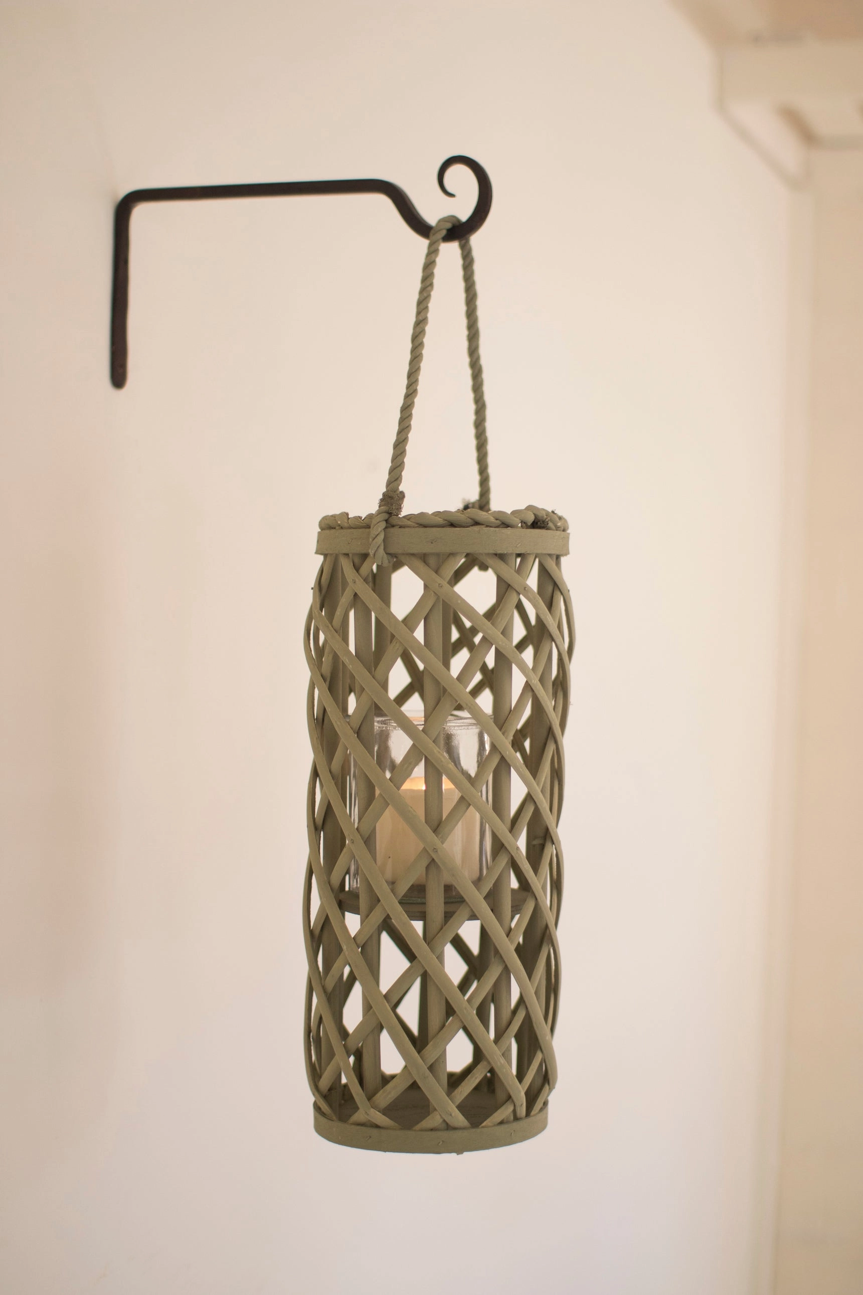 Set of 3 Short Willow Lanterns with Glass Inserts