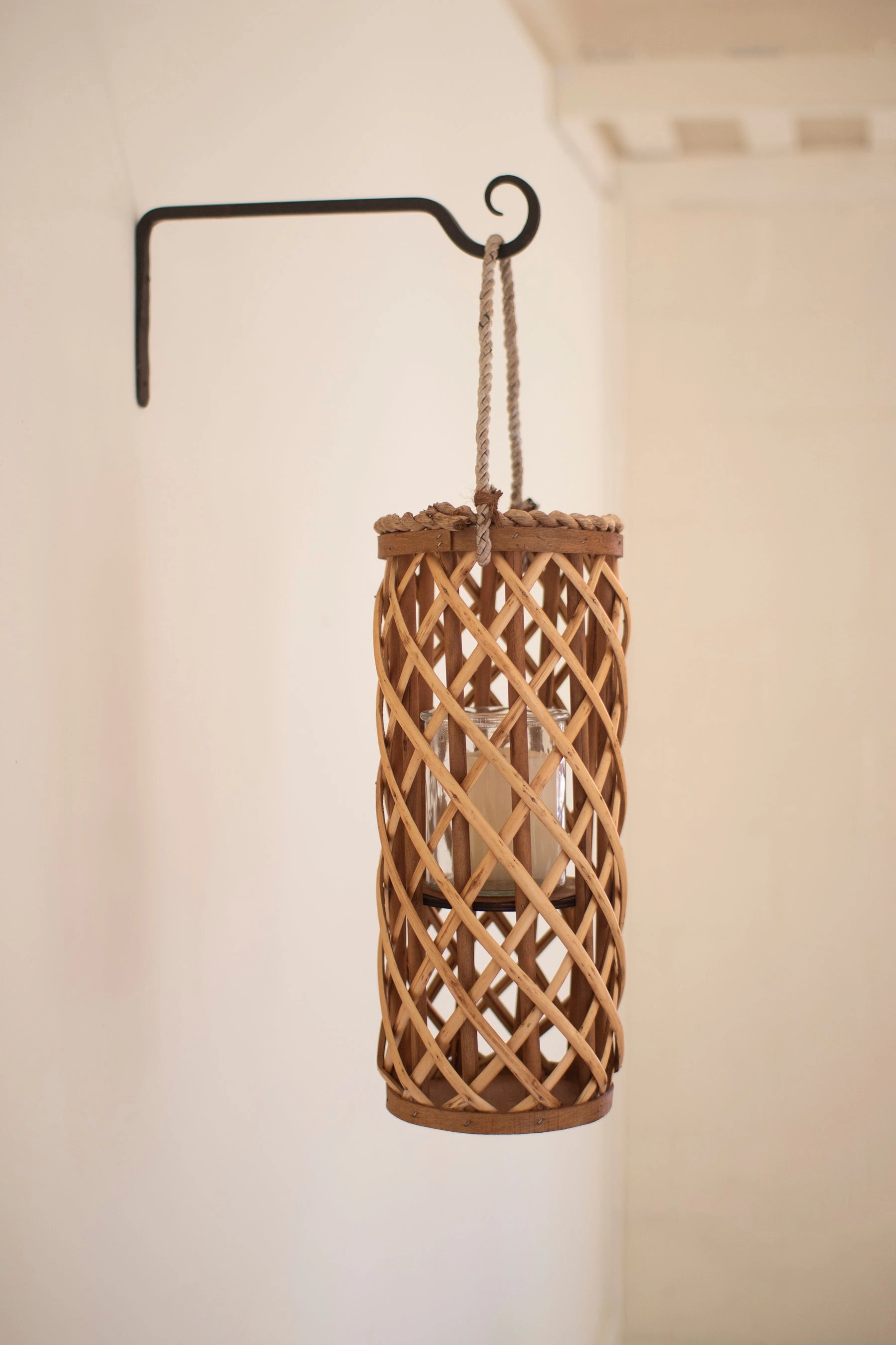Set of 3 Short Willow Lanterns with Glass Inserts