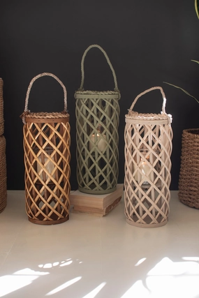 Set of 3 Short Willow Lanterns with Glass Inserts Candle Holders discount collection