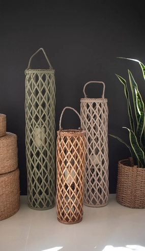 Set of 3 Tall Willow Lanterns with Glass Inserts Candle Holders discount collection