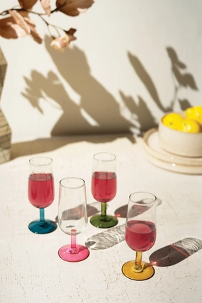 Set of 4 Aperitif Glasses with Colored Stems Drinkware best price