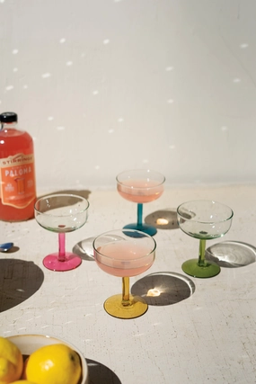 Set of 4 Coupe Glasses with Colored Stems Drinkware best price