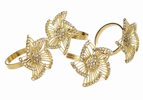Set of 4 Gold  Napkin Rings-Leaf Design Serveware deals online