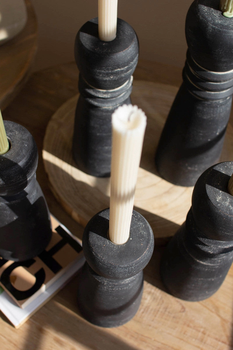 Set Of 5 Black Clay Taper Holders