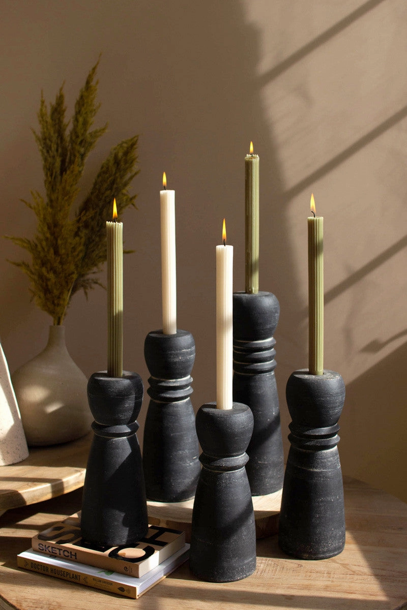 Set Of 5 Black Clay Taper Holders