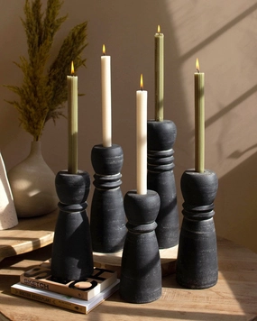 Set Of 5 Black Clay Taper Holders Candle Holders discount collection