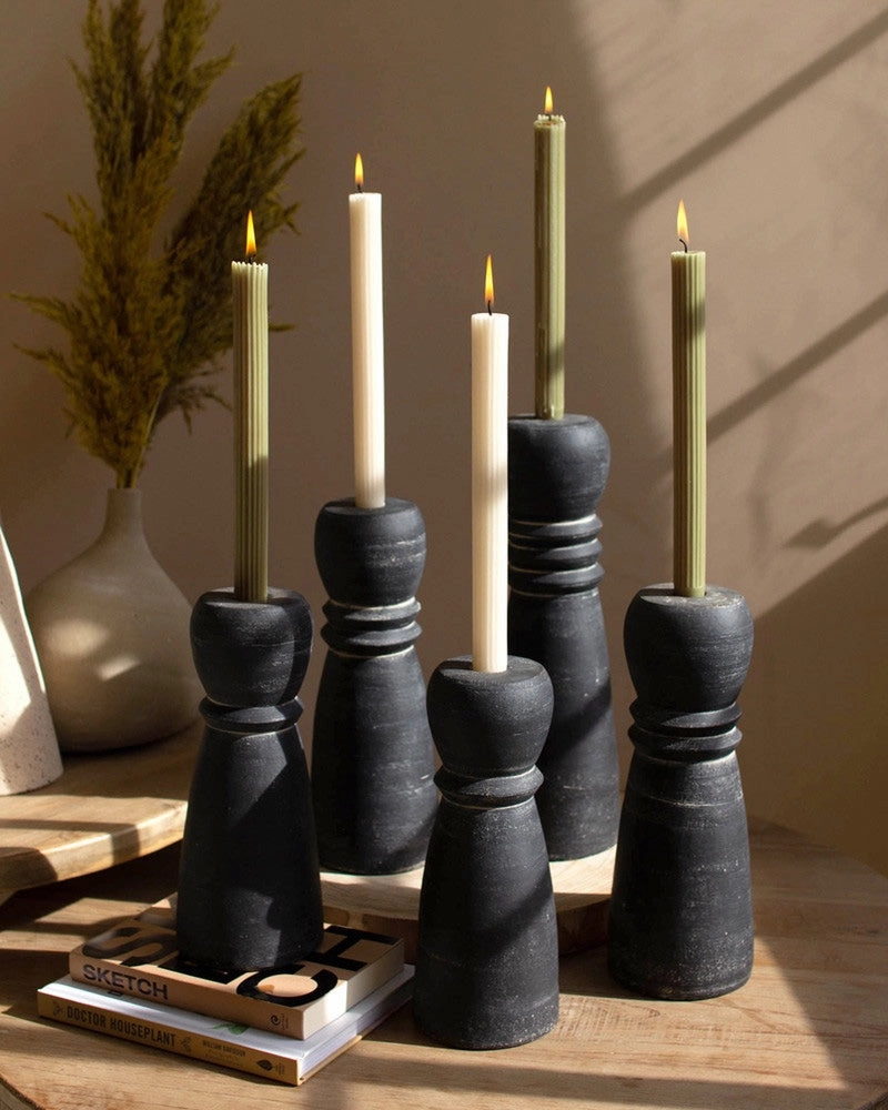 Set Of 5 Black Clay Taper Holders Candle Holders discount collection