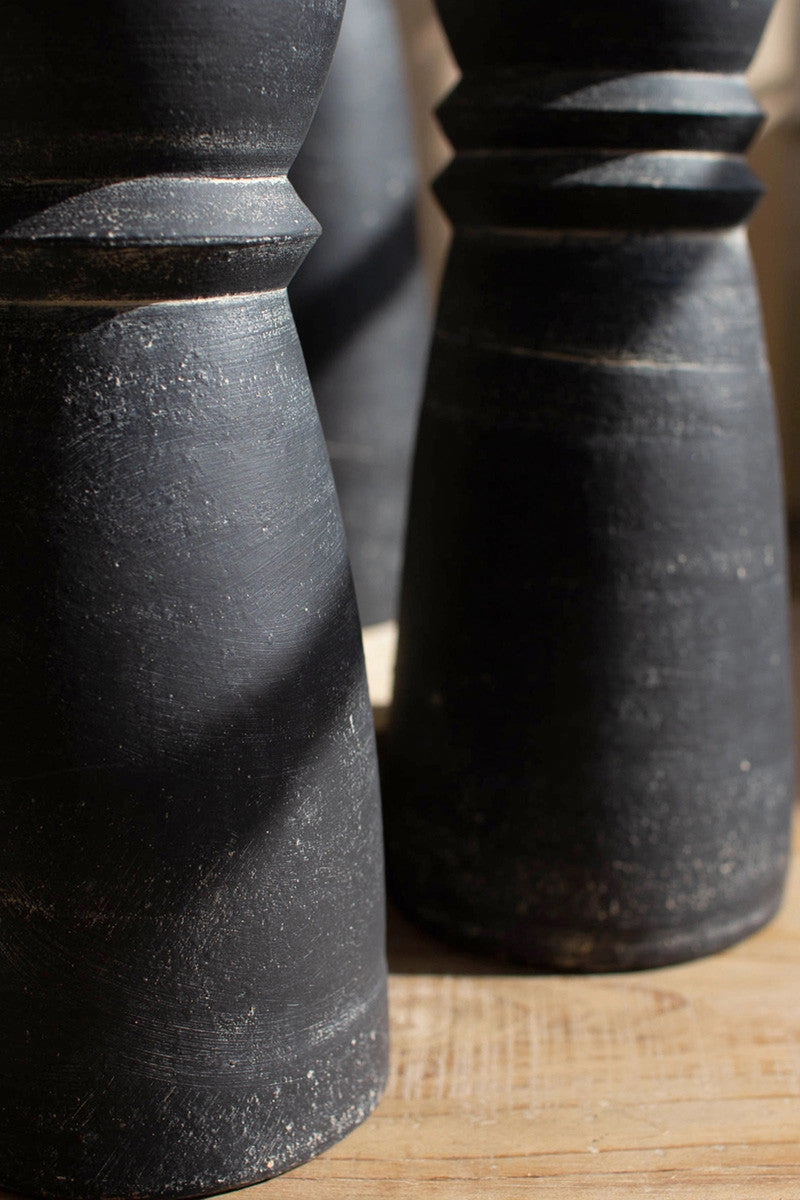 Set Of 5 Black Clay Taper Holders