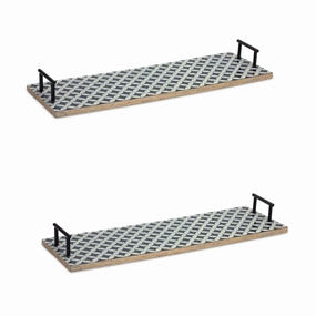Set of Two Blue Solid Wood Serving Tray With Handles Cooking Tools & Accessories outlet tools