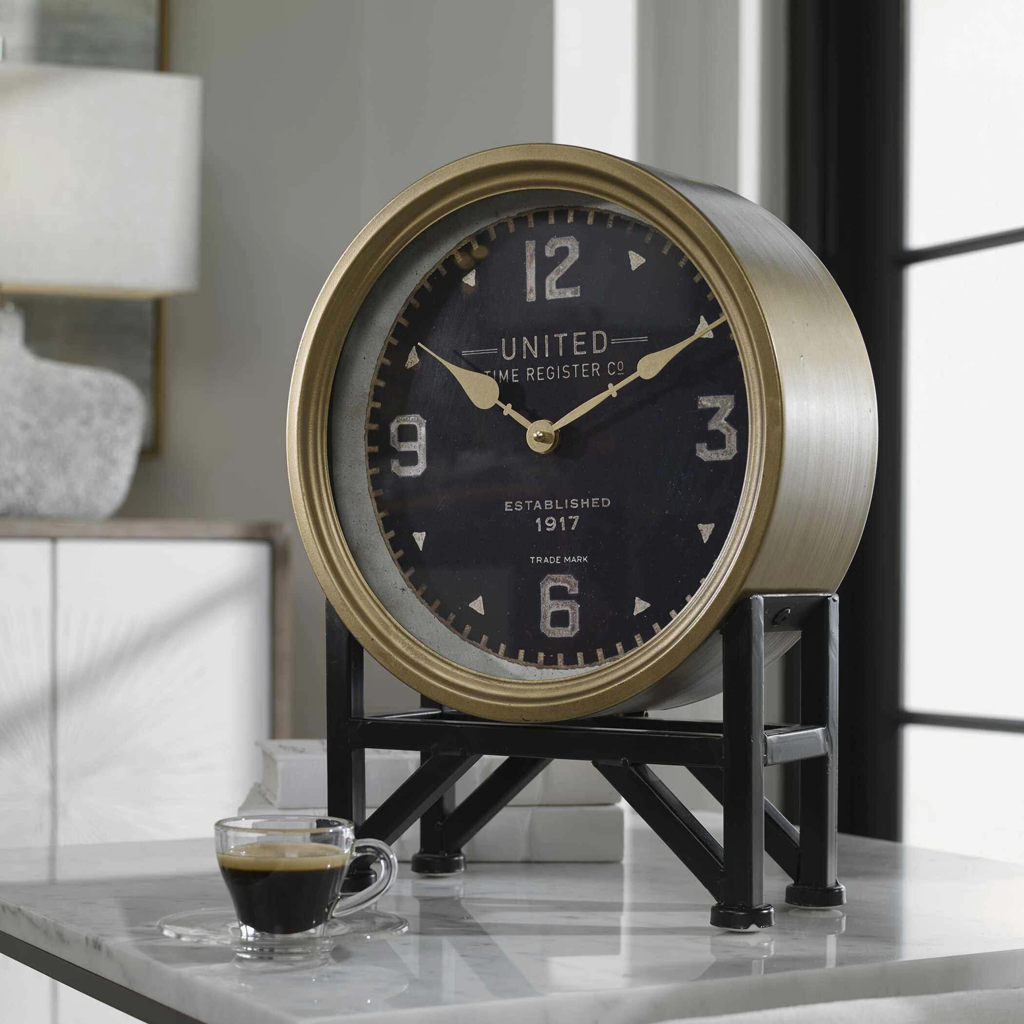 Shyam Table Clock Brass /Aged Black Clocks decor discount
