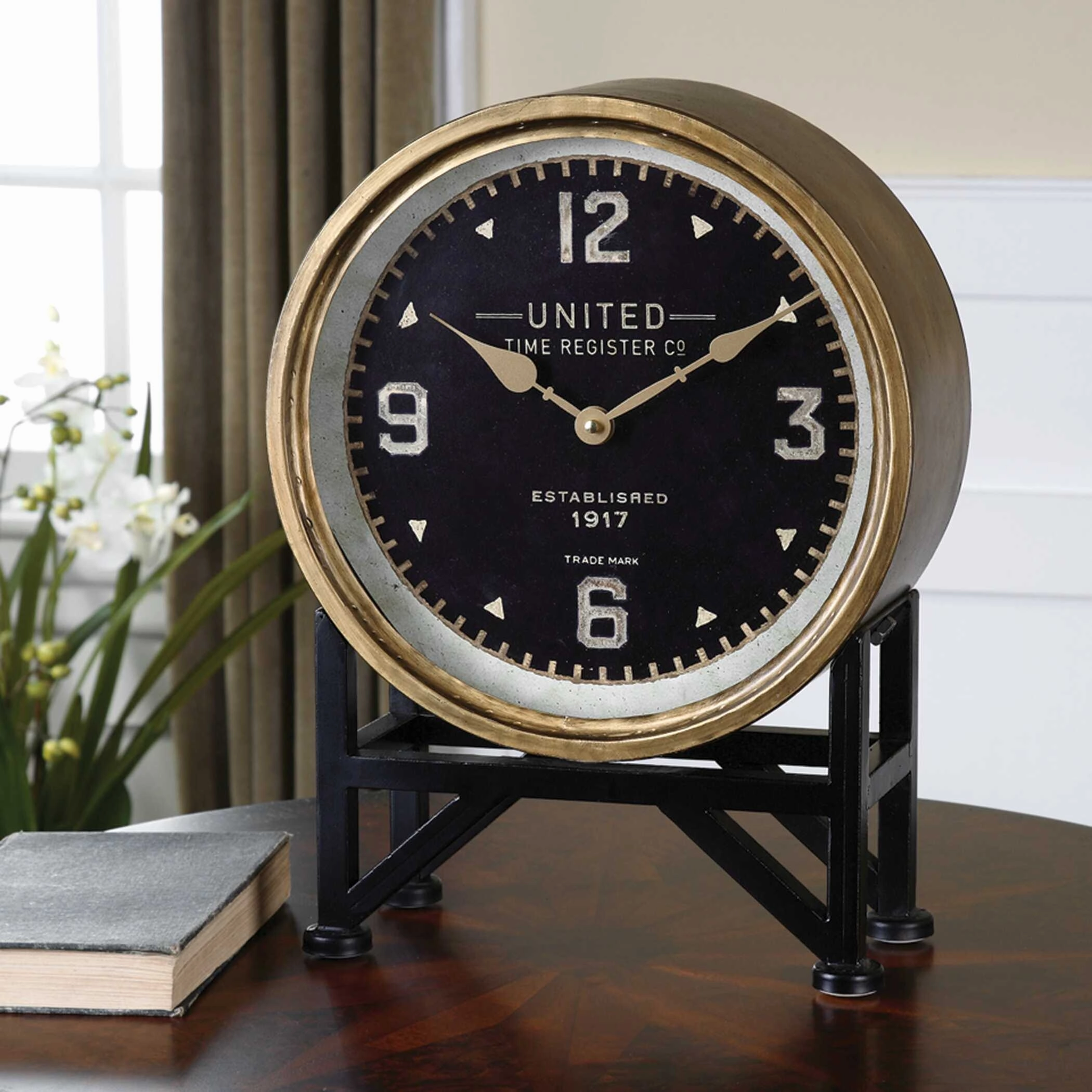 Shyam Table Clock Brass /Aged Black Clocks decor discount