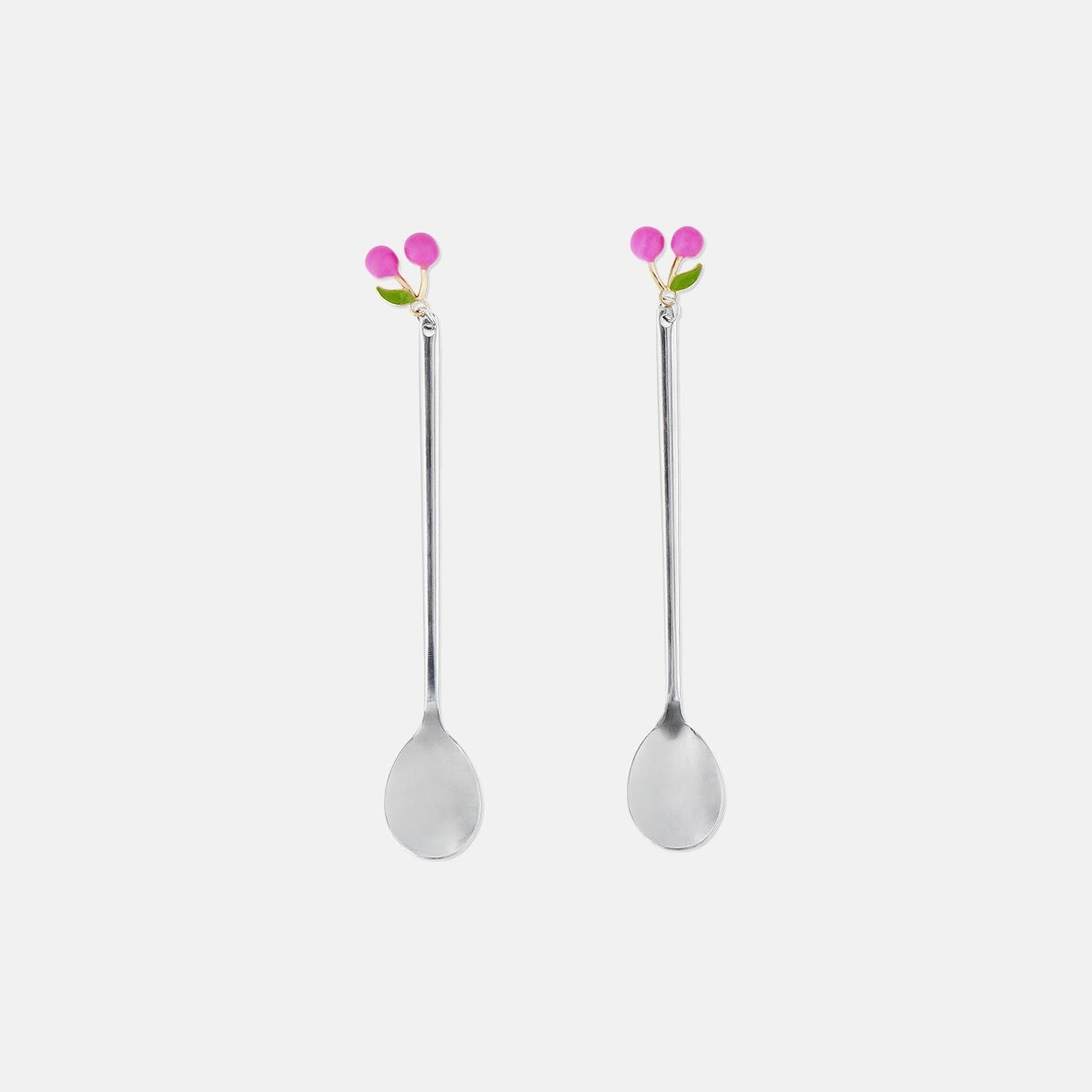Silver dessert spoons with cherries - 2 pcs